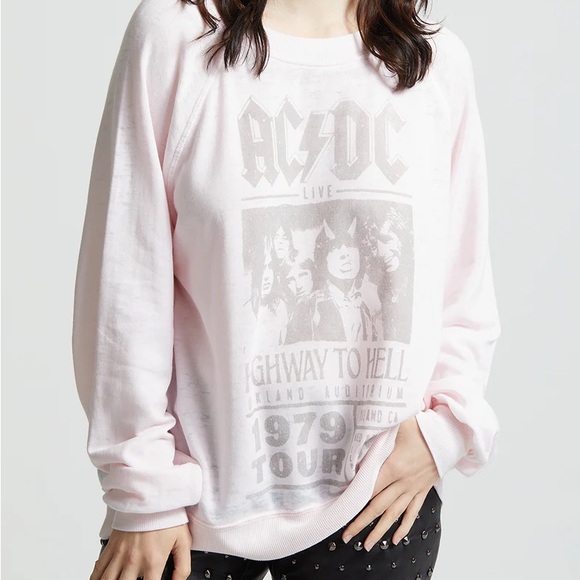Recycled Karma AC/DC Highway To Hell Sweatshirt Pink XS - Picture 2 of 9